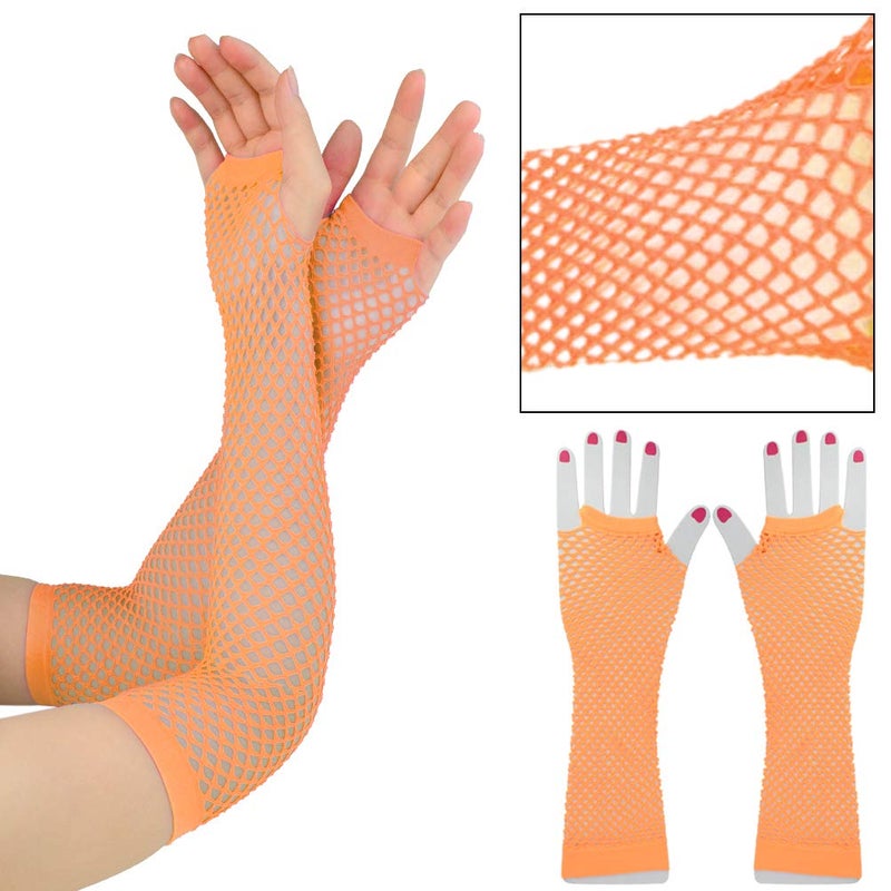 jiebor 80s Costume Accessories for Girls Tutu Skirt Leg Warmers Fishnet Gloves Shutter Glass Headband Necklace Orange - Image 3